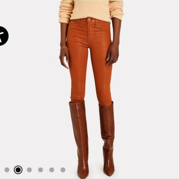 L'agence Margot Coated Denim Cropped Skinny Jeans Rust Brown Sz 25 - Picture 2 of 11